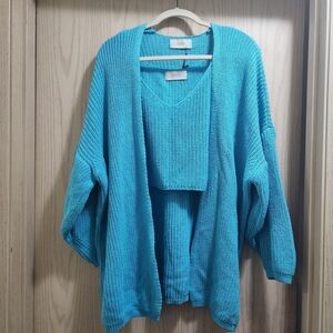 Joleen Made in Italy 2-Piece Knit Set – Crop Top + Sweater – Turquoise – NWT